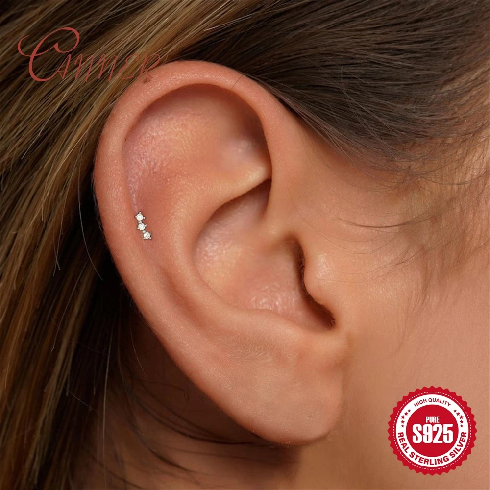 CANNER 925 Sterling Silver Rivet Zircon Flat Head Ear Bone Piercing For Women Geometric Horse Eyes Party Jewelry Birthday Gifts CANNER 925 Sterling Silver Rivet Zircon Flat Head Ear Bone Piercing For Women Geometric Horse Eyes Party Jewelry Birthday Gifts