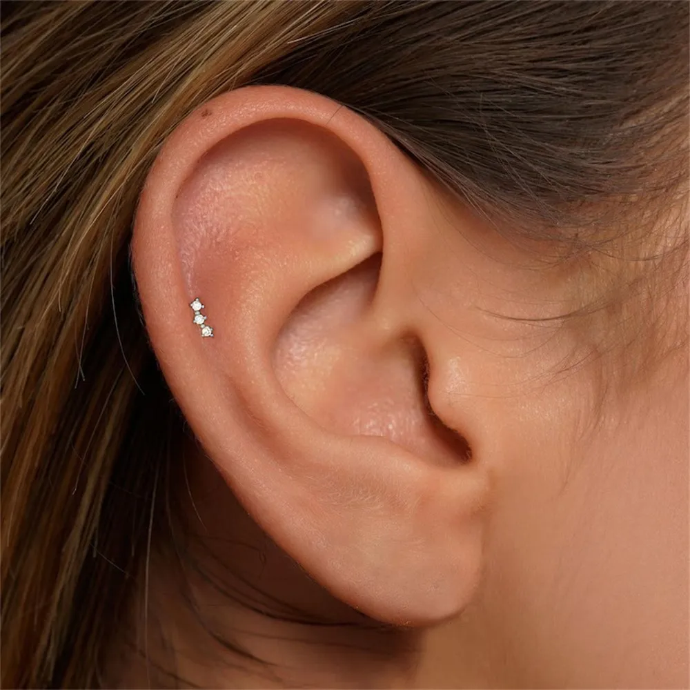 CANNER 925 Sterling Silver Rivet  Zircon Flat Head Ear Bone Piercing For Women Geometric Horse Eyes Party Jewelry Birthday Gifts
