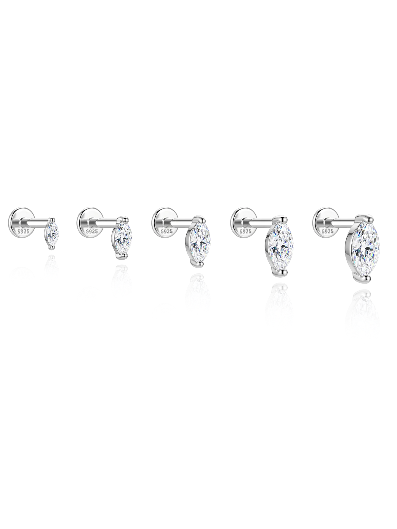 CANNER 925 Sterling Silver Rivet  Zircon Flat Head Ear Bone Piercing For Women Geometric Horse Eyes Party Jewelry Birthday Gifts