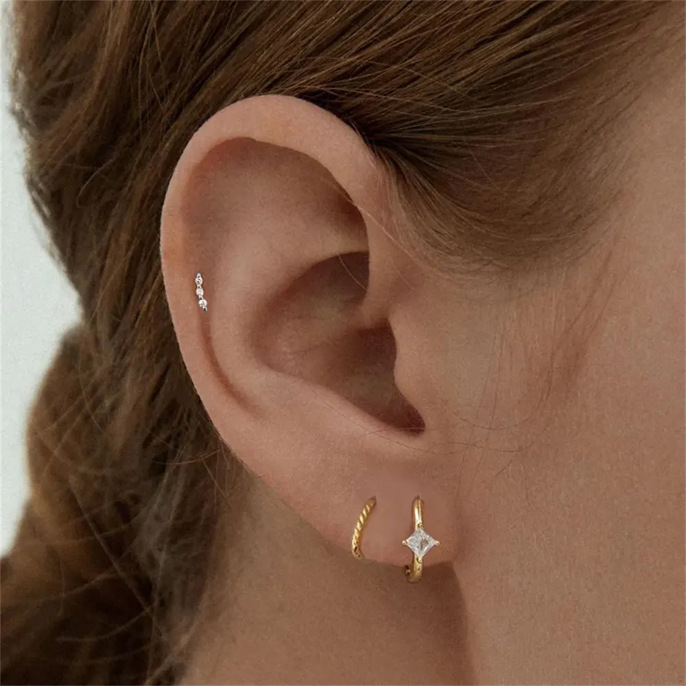 CANNER 925 Sterling Silver Rivet  Zircon Flat Head Ear Bone Piercing For Women Geometric Horse Eyes Party Jewelry Birthday Gifts