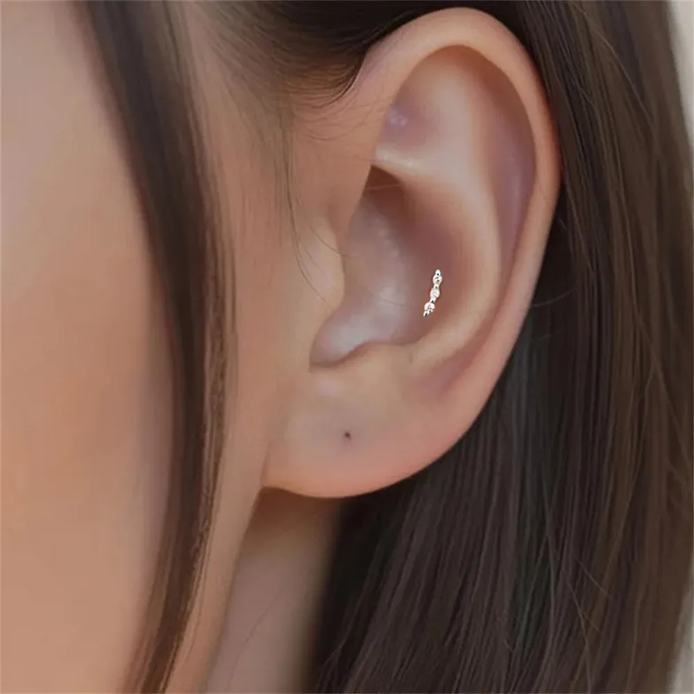 CANNER 925 Sterling Silver Rivet  Zircon Flat Head Ear Bone Piercing For Women Geometric Horse Eyes Party Jewelry Birthday Gifts