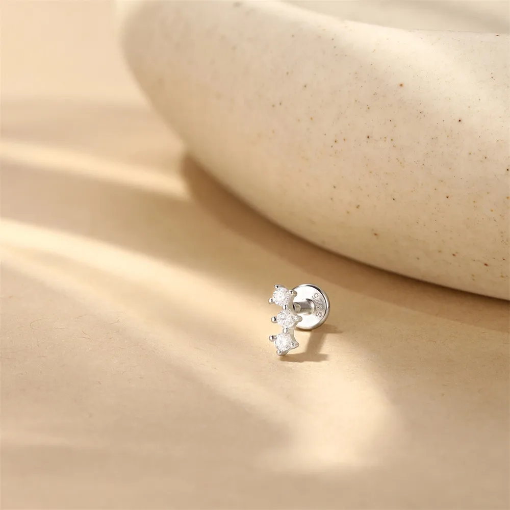 CANNER 925 Sterling Silver Rivet  Zircon Flat Head Ear Bone Piercing For Women Geometric Horse Eyes Party Jewelry Birthday Gifts