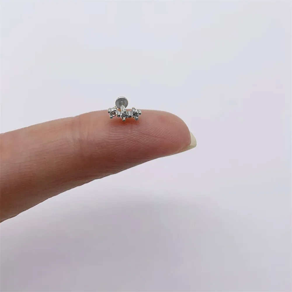 CANNER 925 Sterling Silver Rivet  Zircon Flat Head Ear Bone Piercing For Women Geometric Horse Eyes Party Jewelry Birthday Gifts