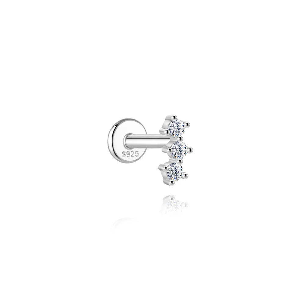 CANNER 925 Sterling Silver Rivet  Zircon Flat Head Ear Bone Piercing For Women Geometric Horse Eyes Party Jewelry Birthday Gifts