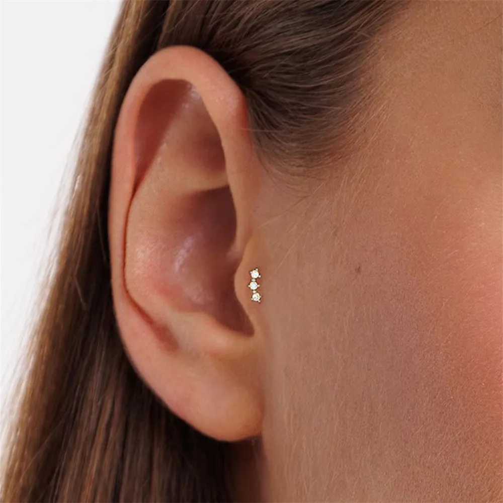 CANNER 925 Sterling Silver Rivet  Zircon Flat Head Ear Bone Piercing For Women Geometric Horse Eyes Party Jewelry Birthday Gifts