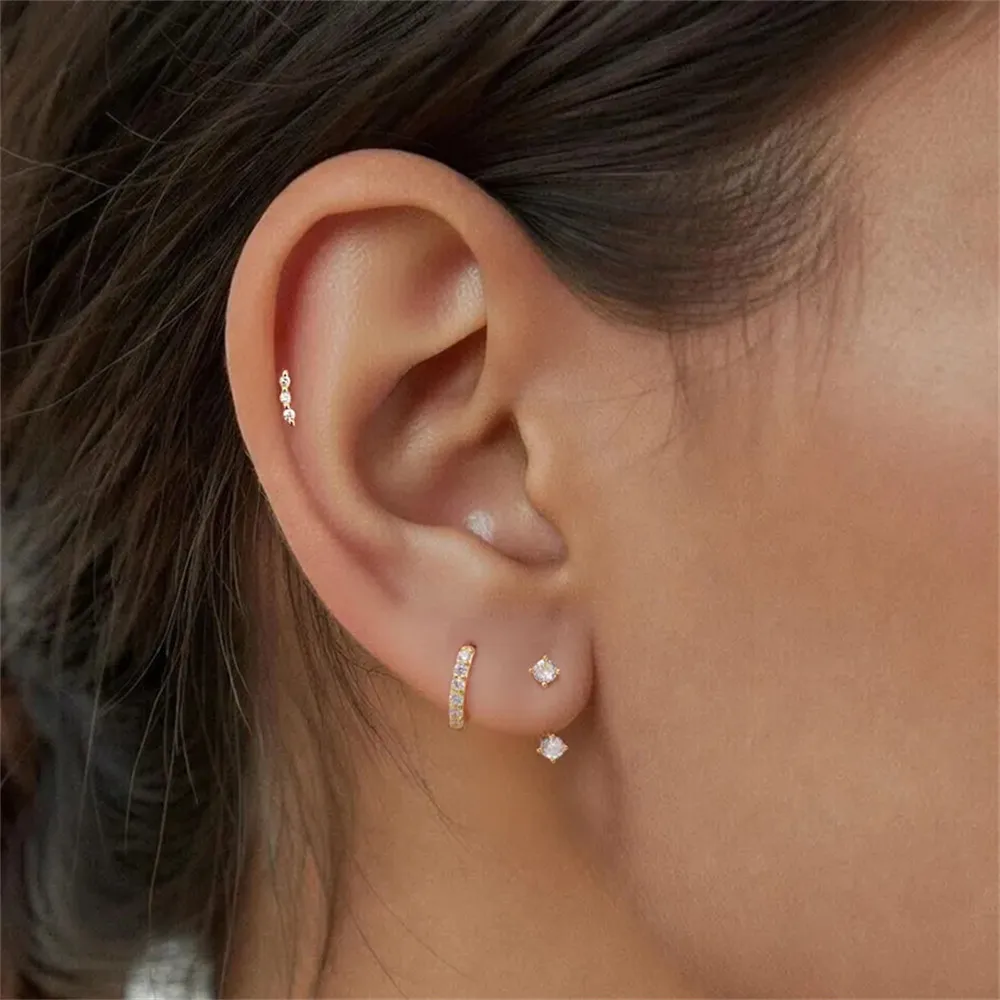 CANNER 925 Sterling Silver Rivet  Zircon Flat Head Ear Bone Piercing For Women Geometric Horse Eyes Party Jewelry Birthday Gifts