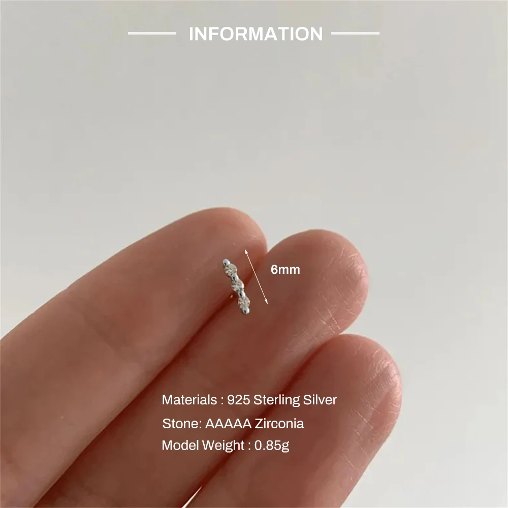 CANNER 925 Sterling Silver Rivet  Zircon Flat Head Ear Bone Piercing For Women Geometric Horse Eyes Party Jewelry Birthday Gifts