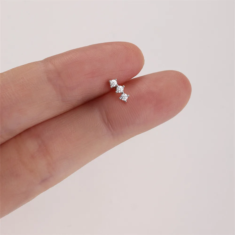 CANNER 925 Sterling Silver Rivet  Zircon Flat Head Ear Bone Piercing For Women Geometric Horse Eyes Party Jewelry Birthday Gifts