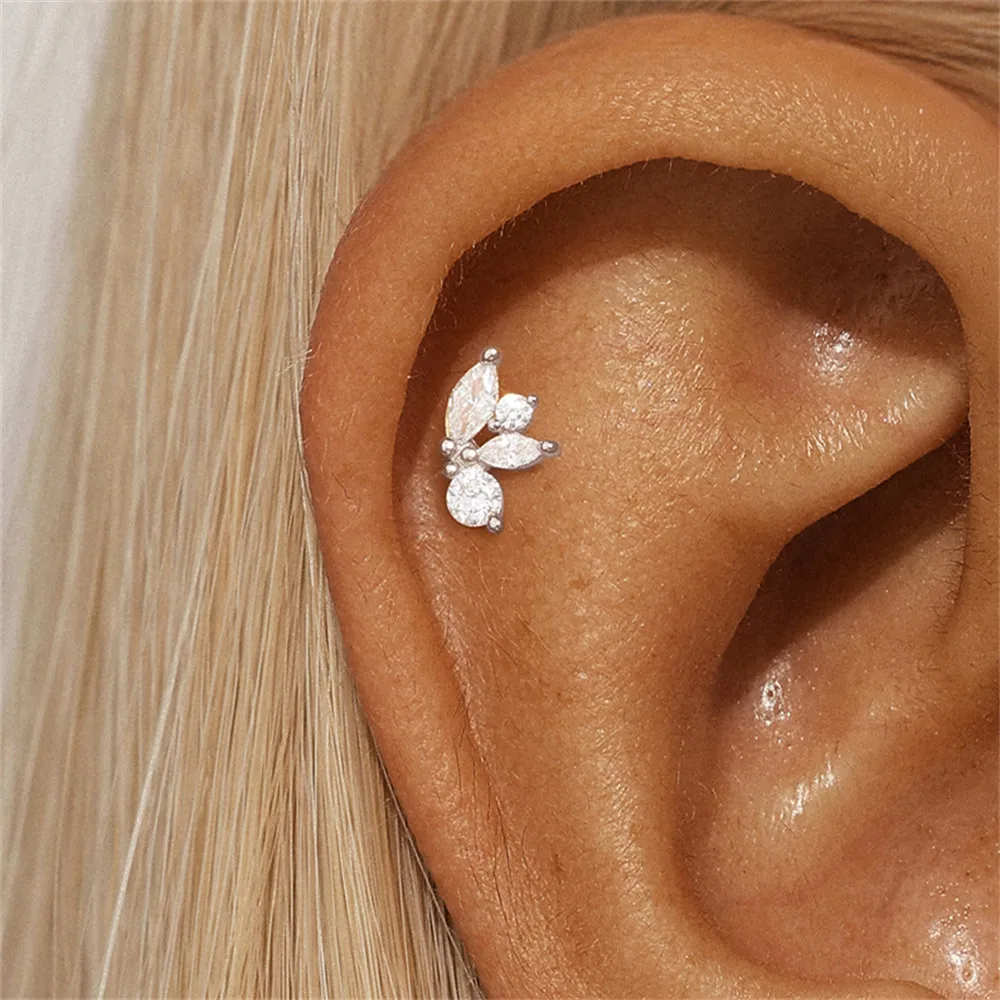 CANNER 925 Sterling Silver Rivet  Zircon Flat Head Ear Bone Piercing For Women Geometric Horse Eyes Party Jewelry Birthday Gifts