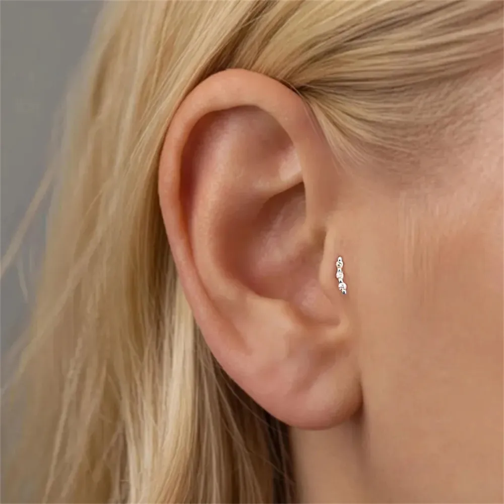 CANNER 925 Sterling Silver Rivet  Zircon Flat Head Ear Bone Piercing For Women Geometric Horse Eyes Party Jewelry Birthday Gifts