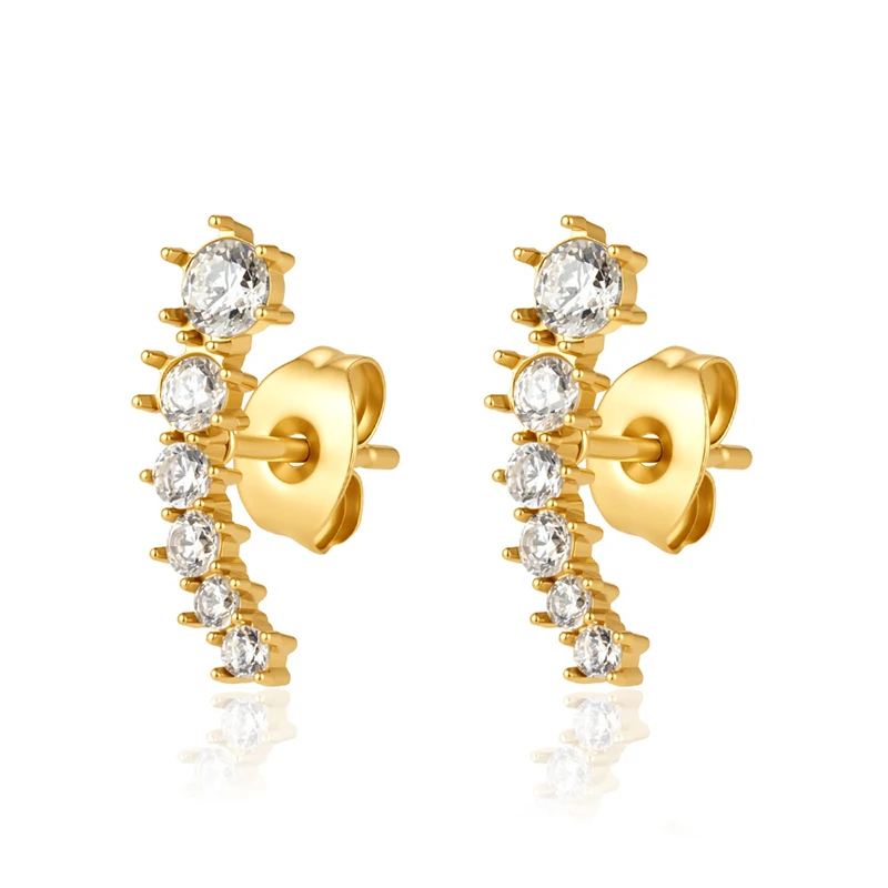 316L Stainless Steel Ear Needle Zircon Star Flower Round Stud Earrings Woman Geometric Gold Color Huggie Daily Female Jewelry