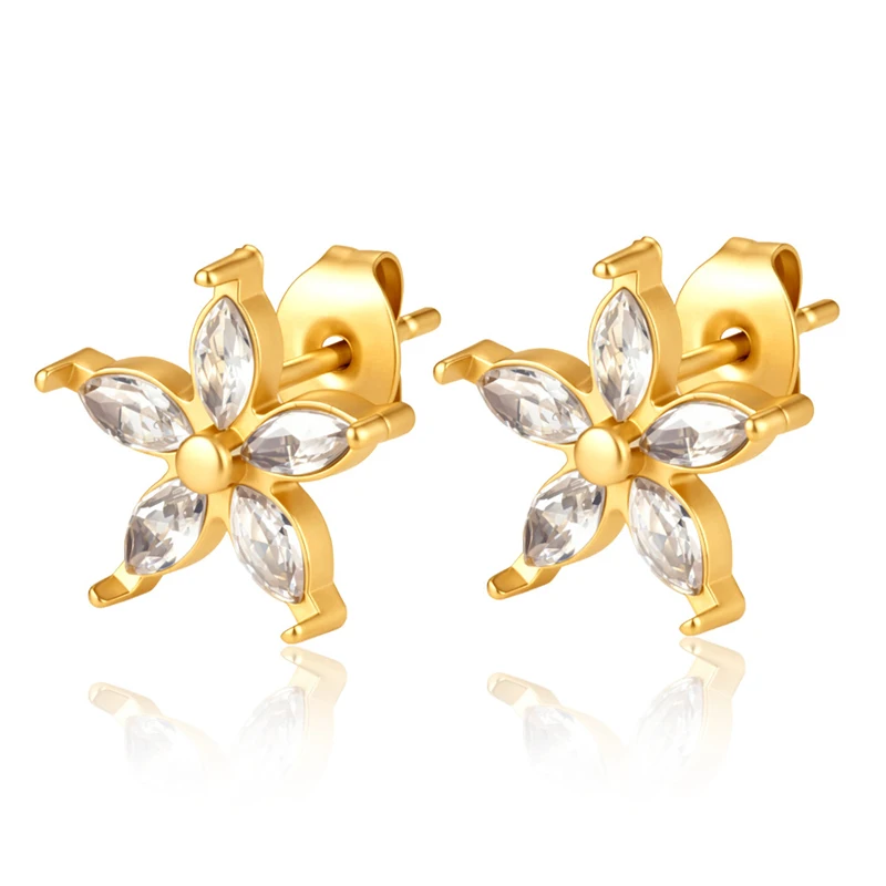 316L Stainless Steel Ear Needle Zircon Star Flower Round Stud Earrings Woman Geometric Gold Color Huggie Daily Female Jewelry