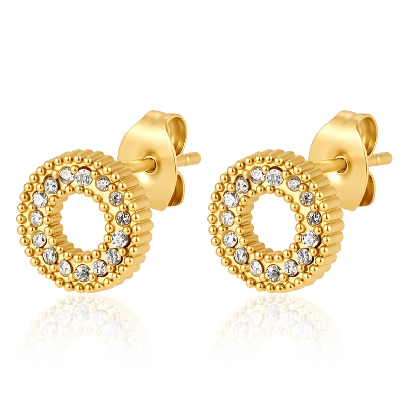 316L Stainless Steel Ear Needle Zircon Star Flower Round Stud Earrings Woman Geometric Gold Color Huggie Daily Female Jewelry