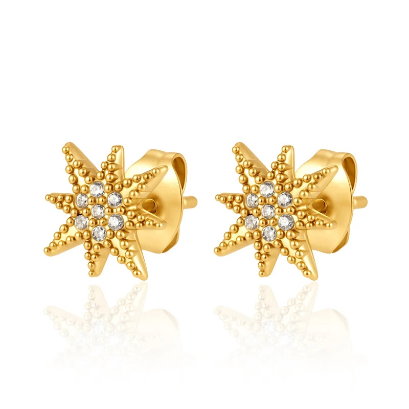 316L Stainless Steel Ear Needle Zircon Star Flower Round Stud Earrings Woman Geometric Gold Color Huggie Daily Female Jewelry