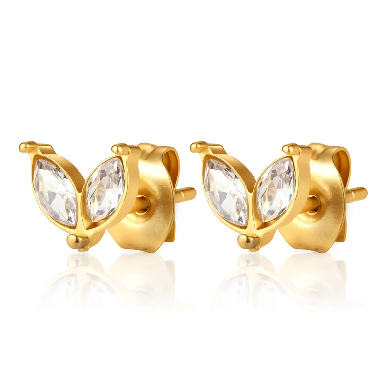 316L Stainless Steel Ear Needle Zircon Star Flower Round Stud Earrings Woman Geometric Gold Color Huggie Daily Female Jewelry