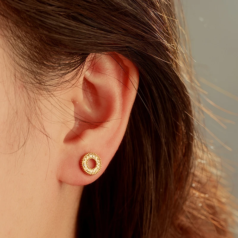 316L Stainless Steel Ear Needle Zircon Star Flower Round Stud Earrings Woman Geometric Gold Color Huggie Daily Female Jewelry