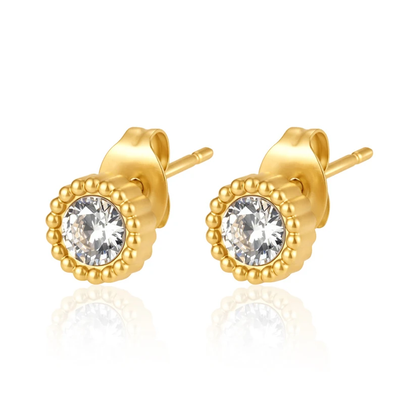 316L Stainless Steel Ear Needle Zircon Star Flower Round Stud Earrings Woman Geometric Gold Color Huggie Daily Female Jewelry