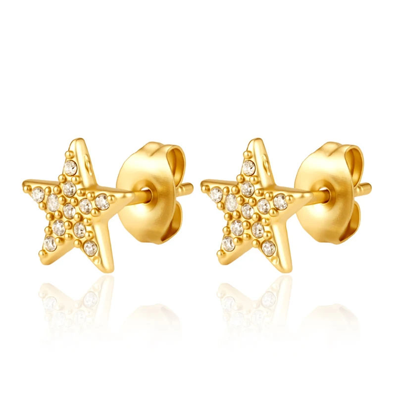 316L Stainless Steel Ear Needle Zircon Star Flower Round Stud Earrings Woman Geometric Gold Color Huggie Daily Female Jewelry