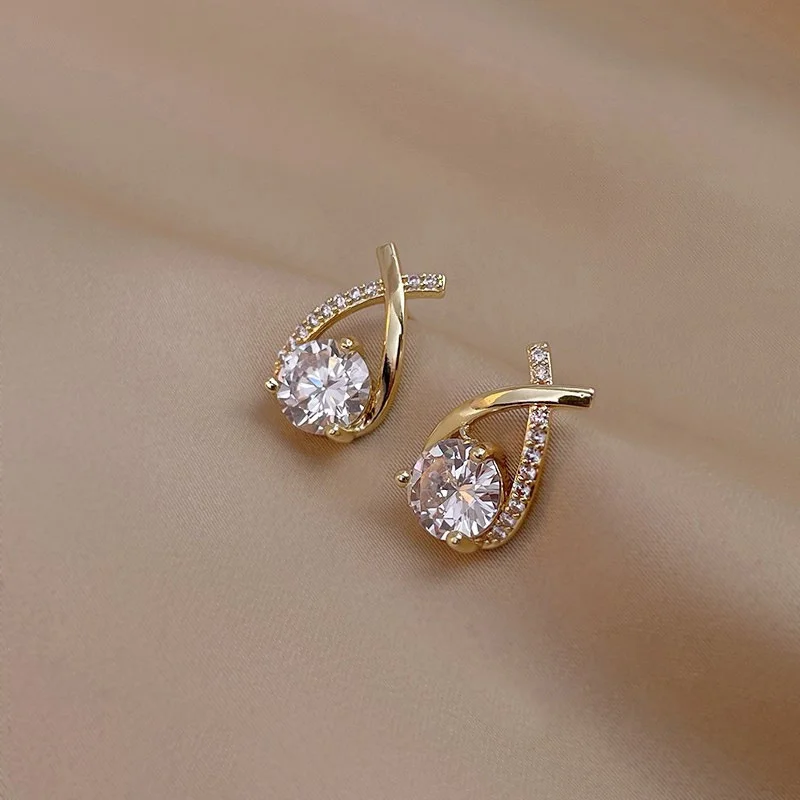 SKEDS Fashion Cross Stud Earrings For Women Korean Style Elegant Crystal Jewelry Ear Rings Fishtail Lady Earrings Gift