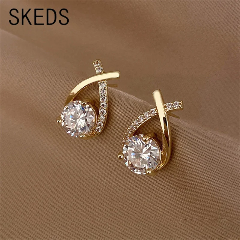 SKEDS Fashion Cross Stud Earrings For Women Korean Style Elegant Crystal Jewelry Ear Rings Fishtail Lady Earrings Gift SKEDS Fashion Cross Stud Earrings For Women Korean Style Elegant Crystal Jewelry Ear Rings Fishtail Lady Earrings Gift