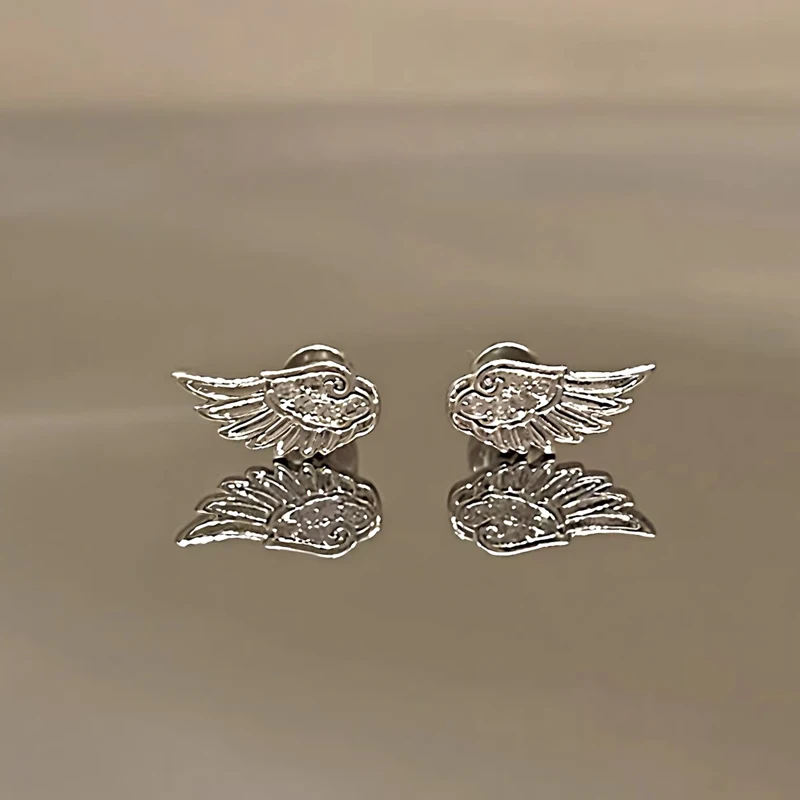 Luxury Zircon Angel Wing Cross Stud Earrings for Women Shiny Crystal Wings Fashion Silver Color Vintage Ear Studs Jewelry Gifts