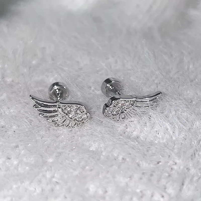 Luxury Zircon Angel Wing Cross Stud Earrings for Women Shiny Crystal Wings Fashion Silver Color Vintage Ear Studs Jewelry Gifts