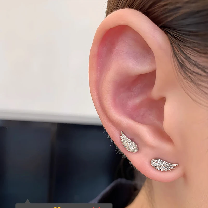 Luxury Zircon Angel Wing Cross Stud Earrings for Women Shiny Crystal Wings Fashion Silver Color Vintage Ear Studs Jewelry Gifts