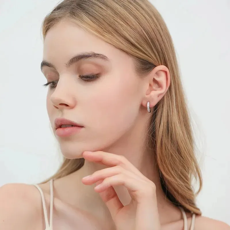 New 925 Sterling Silver Shining Zircon Earrings Women's Circle Round Earrings Fashionable Elegant Jewelry Birthday Party Gifts