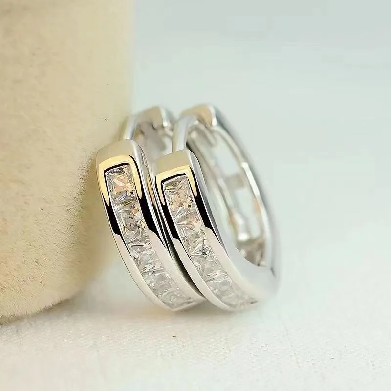 New 925 Sterling Silver Shining Zircon Earrings Women's Circle Round Earrings Fashionable Elegant Jewelry Birthday Party Gifts