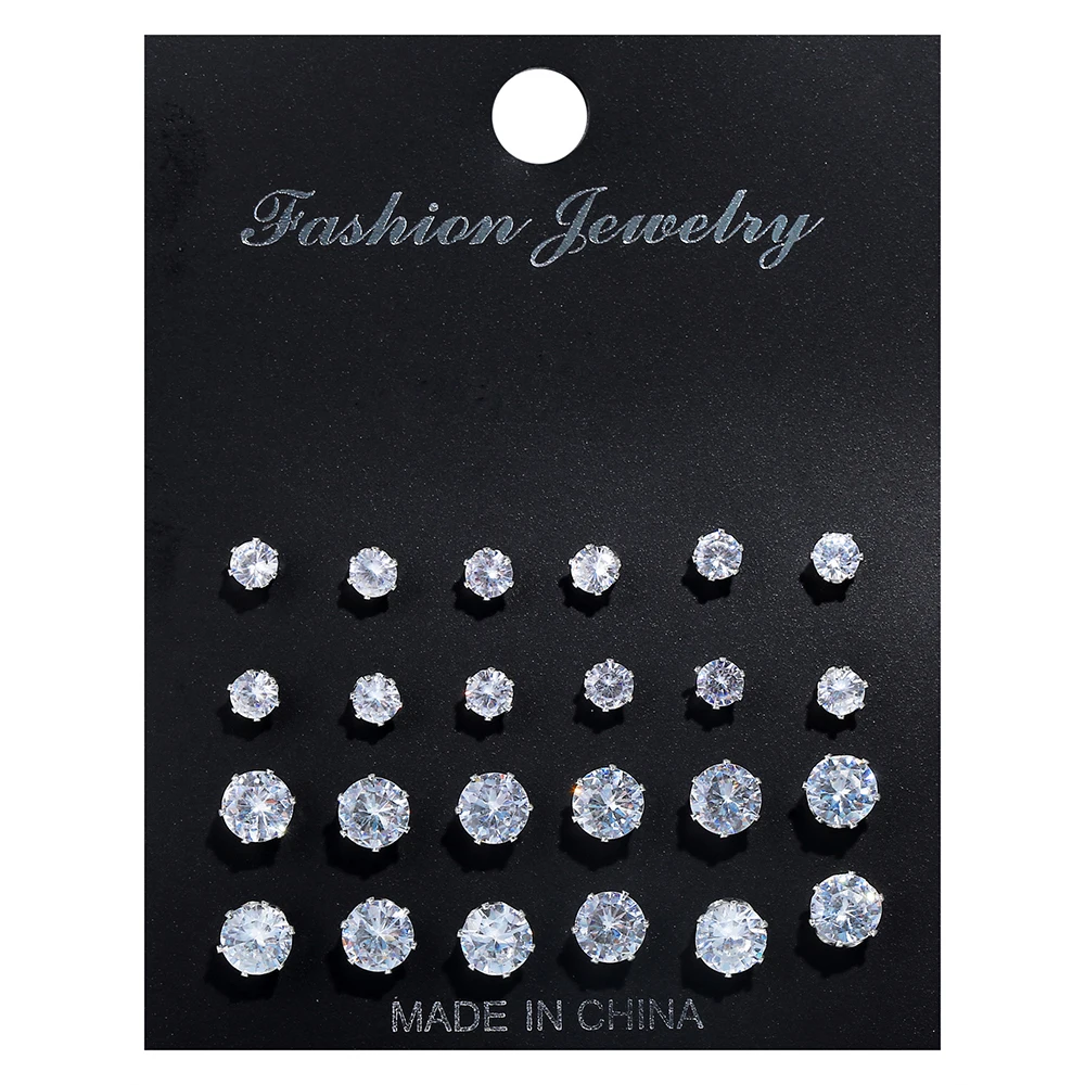 12/24/36 Pairs Shiny Zircon Stud Earrings Set for Women Men Daily Versatile Chic Silver Color Crystal Ear Jewelry Accessories 12/24/36 Pairs Shiny Zircon Stud Earrings Set for Women Men Daily Versatile Chic Silver Color Crystal Ear Jewelry Accessories