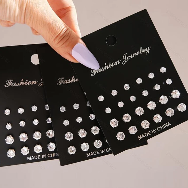 12/24/36 Pairs Shiny Zircon Stud Earrings Set for Women Men Daily Versatile Chic Silver Color Crystal Ear Jewelry Accessories 12/24/36 Pairs Shiny Zircon Stud Earrings Set for Women Men Daily Versatile Chic Silver Color Crystal Ear Jewelry Accessories