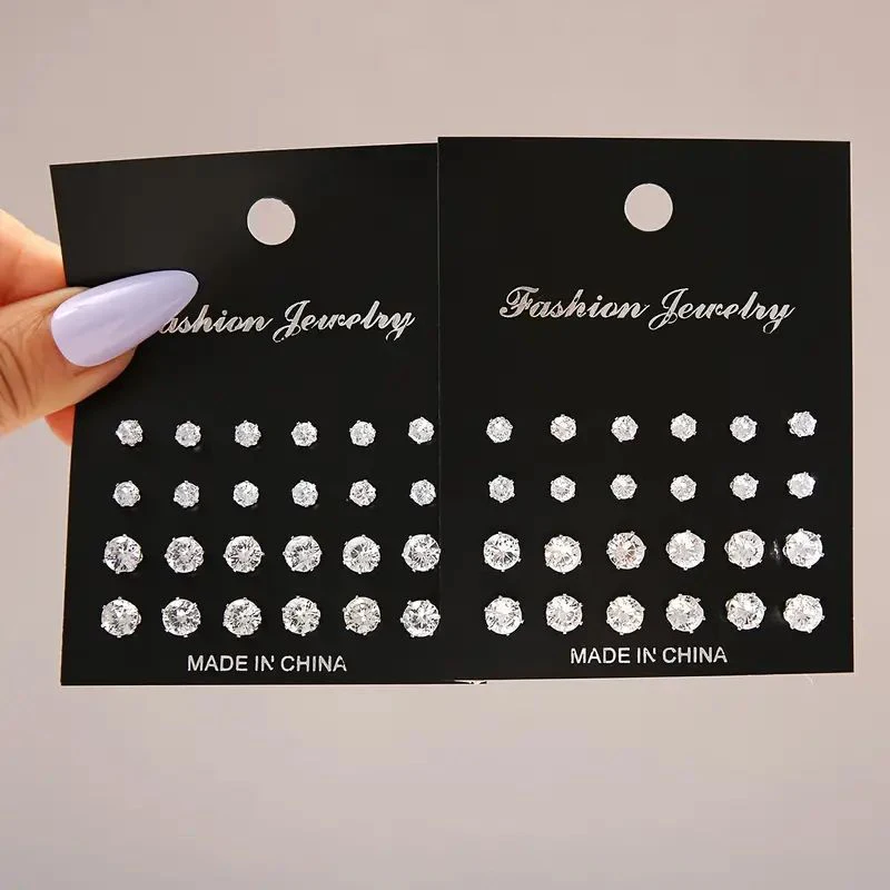12/24/36 Pairs Shiny Zircon Stud Earrings Set for Women Men Daily Versatile Chic Silver Color Crystal Ear Jewelry Accessories 12/24/36 Pairs Shiny Zircon Stud Earrings Set for Women Men Daily Versatile Chic Silver Color Crystal Ear Jewelry Accessories
