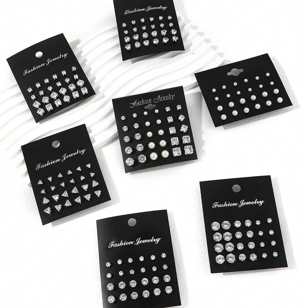 12/24/36 Pairs Shiny Zircon Stud Earrings Set for Women Men Daily Versatile Chic Silver Color Crystal Ear Jewelry Accessories 12/24/36 Pairs Shiny Zircon Stud Earrings Set for Women Men Daily Versatile Chic Silver Color Crystal Ear Jewelry Accessories