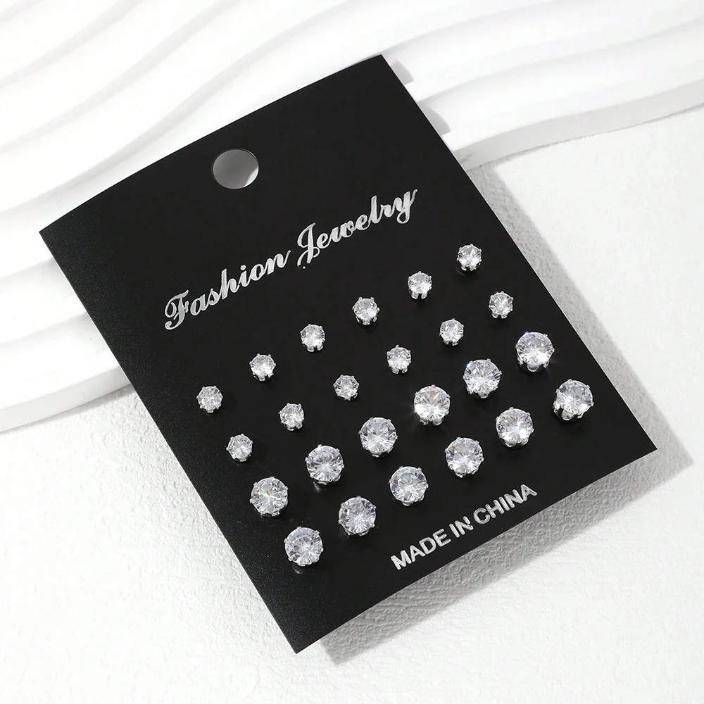 12/24/36 Pairs Shiny Zircon Stud Earrings Set for Women Men Daily Versatile Chic Silver Color Crystal Ear Jewelry Accessories 12/24/36 Pairs Shiny Zircon Stud Earrings Set for Women Men Daily Versatile Chic Silver Color Crystal Ear Jewelry Accessories