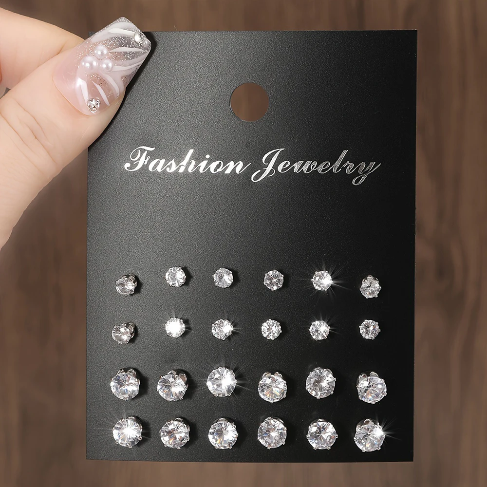 12/24/36 Pairs Shiny Zircon Stud Earrings Set for Women Men Daily Versatile Chic Silver Color Crystal Ear Jewelry Accessories 12/24/36 Pairs Shiny Zircon Stud Earrings Set for Women Men Daily Versatile Chic Silver Color Crystal Ear Jewelry Accessories