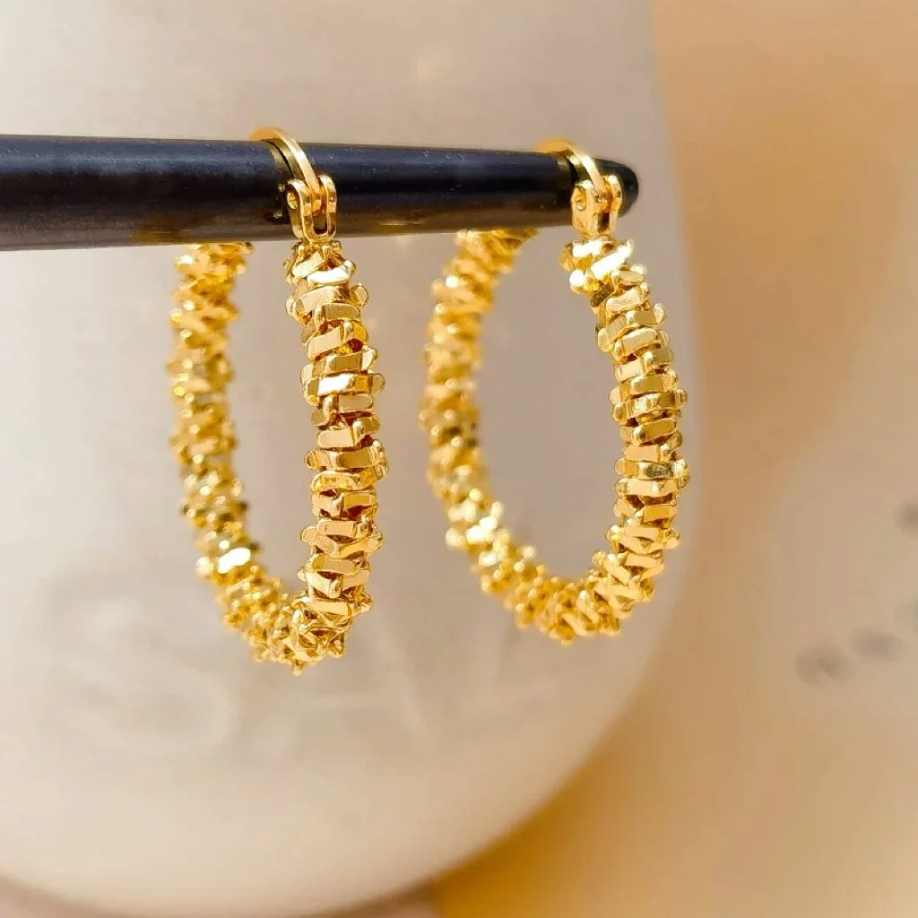Women's 24K Gold (AU999) Minimalist Fragment Hoop Earrings | 3D Relief Fragments, Hammered Galaxy Texture with Turquoise Inlays