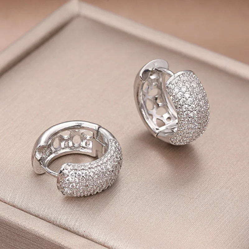 925 Sterling Silver Cubic Zirconia Earrings For Women Vintage Designer Small Round Cilcle Earrings Party Hypoallergenic Jewelry