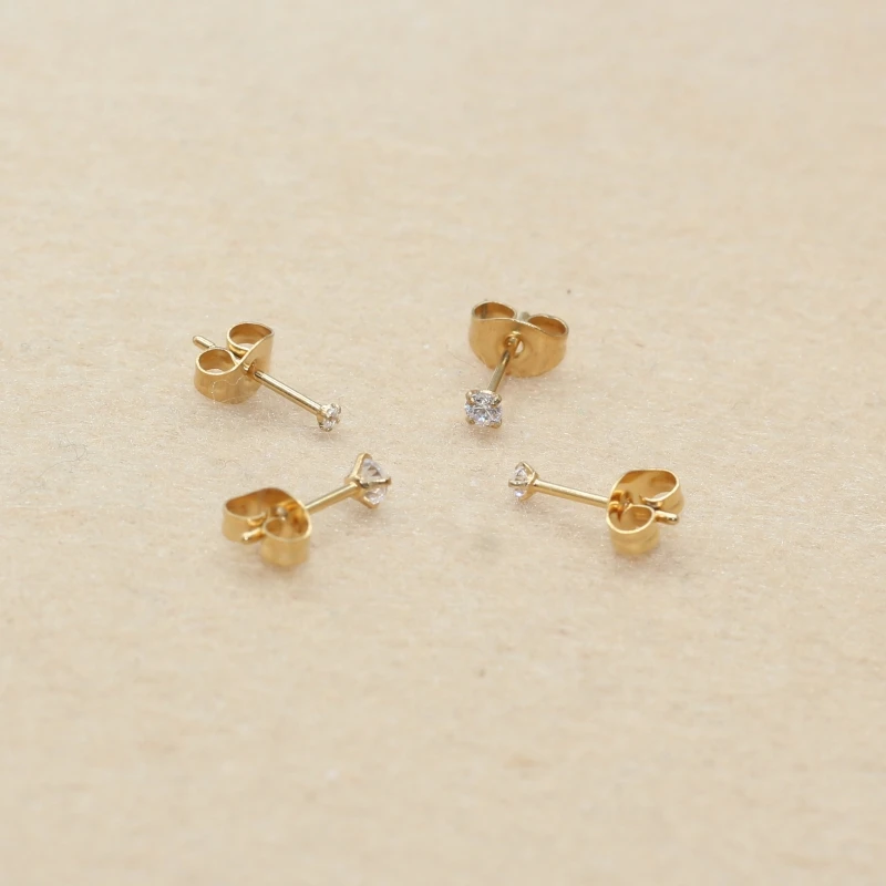 Super Mini 1.5MM 2MM Zircons Stainless Steel Push Back Stud Earrinngs For Men Women 2PC Delicate Jewerlry