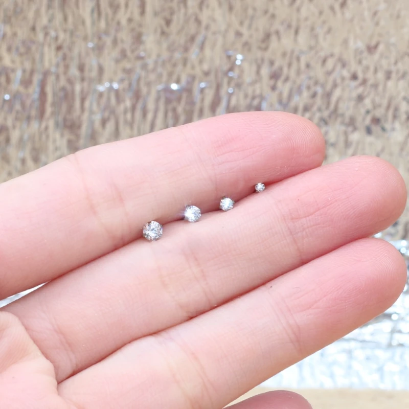 Super Mini 1.5MM 2MM Zircons Stainless Steel Push Back Stud Earrinngs For Men Women 2PC Delicate Jewerlry