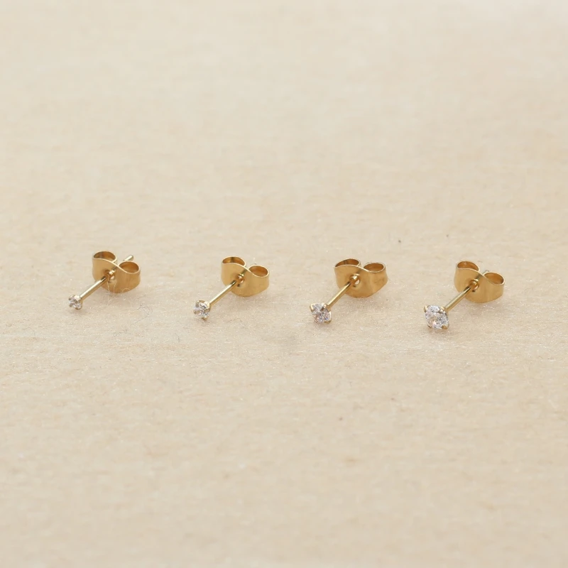 Super Mini 1.5MM 2MM Zircons Stainless Steel Push Back Stud Earrinngs For Men Women 2PC Delicate Jewerlry