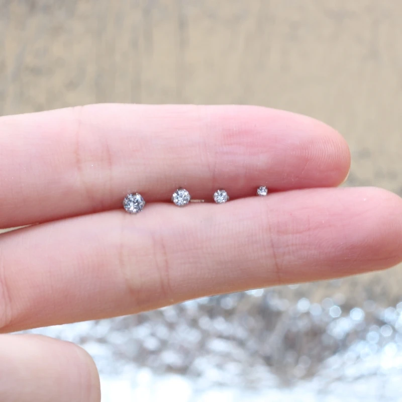 Super Mini 1.5MM 2MM Zircons Stainless Steel Push Back Stud Earrinngs For Men Women 2PC Delicate Jewerlry