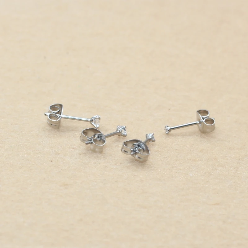 Super Mini 1.5MM 2MM Zircons Stainless Steel Push Back Stud Earrinngs For Men Women 2PC Delicate Jewerlry