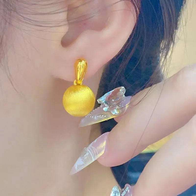 Women's 24K Gold AU999 Premium Gold Ball Earrings | Embossed clouds with glow coating, mystical for events