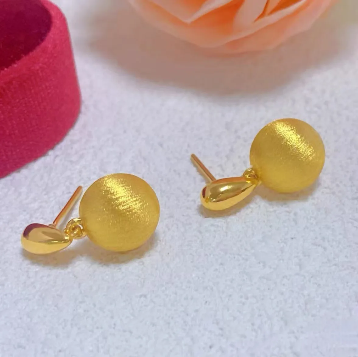 Women's 24K Gold AU999 Premium Gold Ball Earrings | Embossed clouds with glow coating, mystical for events