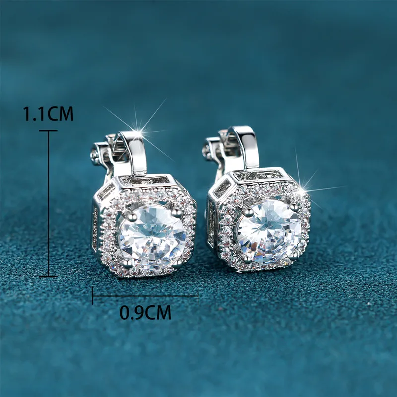 Female Cute Small Clip Earrings White Zircon Round Stone Earrings For Women Vintage Silver Color Crystal Jewelry Bridal Earrings Female Cute Small Clip Earrings White Zircon Round Stone Earrings For Women Vintage Silver Color Crystal Jewelry Bridal Earrings