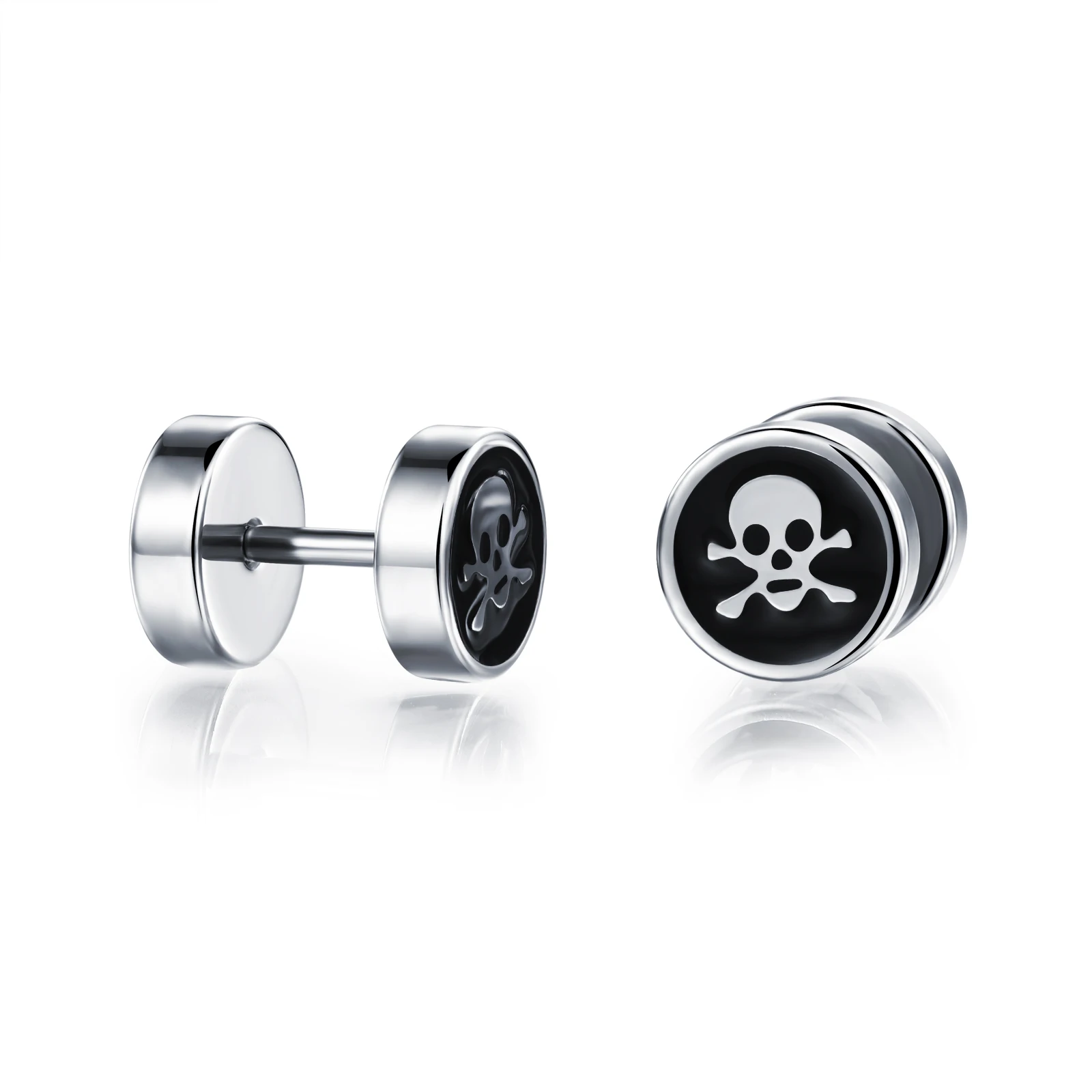 Hypoallergenic Stainless Steel black Pirate Skull Circle stud earrings Gothic Punk Halloween Decorative Jewelry For Men Women Hypoallergenic Stainless Steel black Pirate Skull Circle stud earrings Gothic Punk Halloween Decorative Jewelry For Men Women
