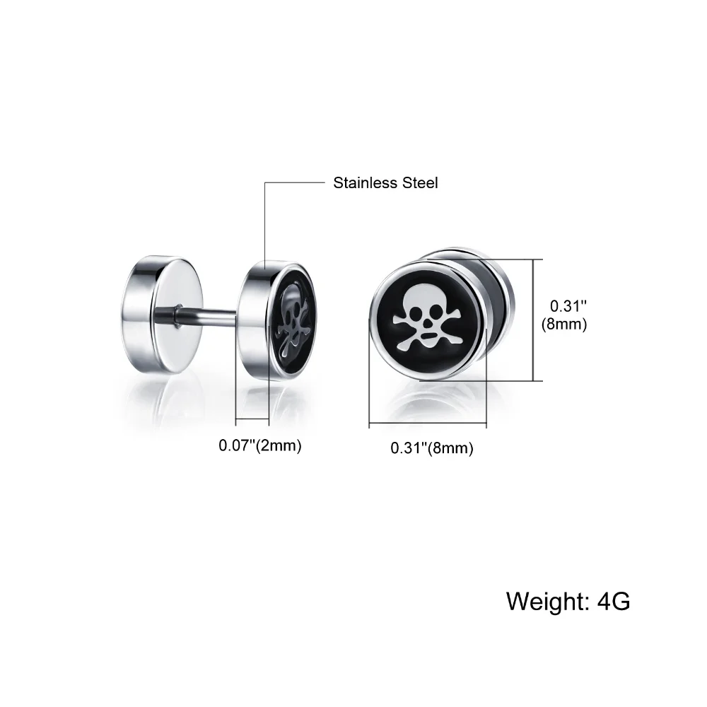 Hypoallergenic Stainless Steel black Pirate Skull Circle stud earrings Gothic Punk Halloween Decorative Jewelry For Men Women Hypoallergenic Stainless Steel black Pirate Skull Circle stud earrings Gothic Punk Halloween Decorative Jewelry For Men Women