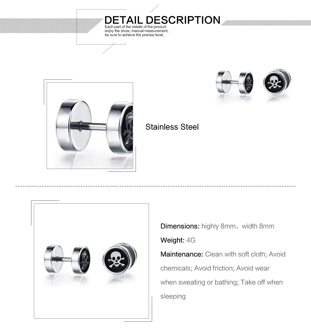 Hypoallergenic Stainless Steel black Pirate Skull Circle stud earrings Gothic Punk Halloween Decorative Jewelry For Men Women Hypoallergenic Stainless Steel black Pirate Skull Circle stud earrings Gothic Punk Halloween Decorative Jewelry For Men Women