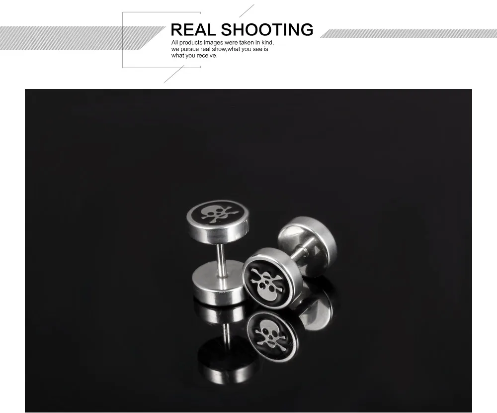 Hypoallergenic Stainless Steel black Pirate Skull Circle stud earrings Gothic Punk Halloween Decorative Jewelry For Men Women Hypoallergenic Stainless Steel black Pirate Skull Circle stud earrings Gothic Punk Halloween Decorative Jewelry For Men Women