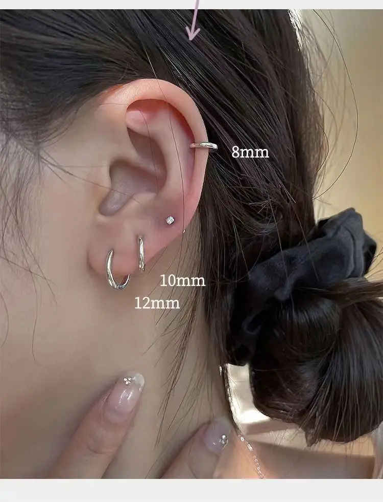 3Pair Stainless Steel Minimalist Huggie Hoop Earrings for Women Gold Color Tiny Round Circle 8/10/12mm Punk Unisex Rock Earring